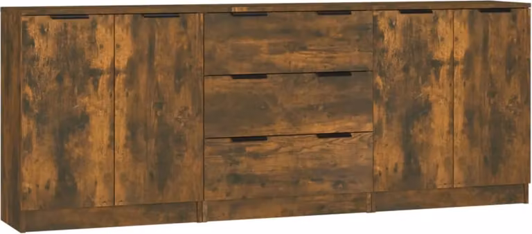 Credenze 3 pz Rovere Fumo in Legno Multistrato