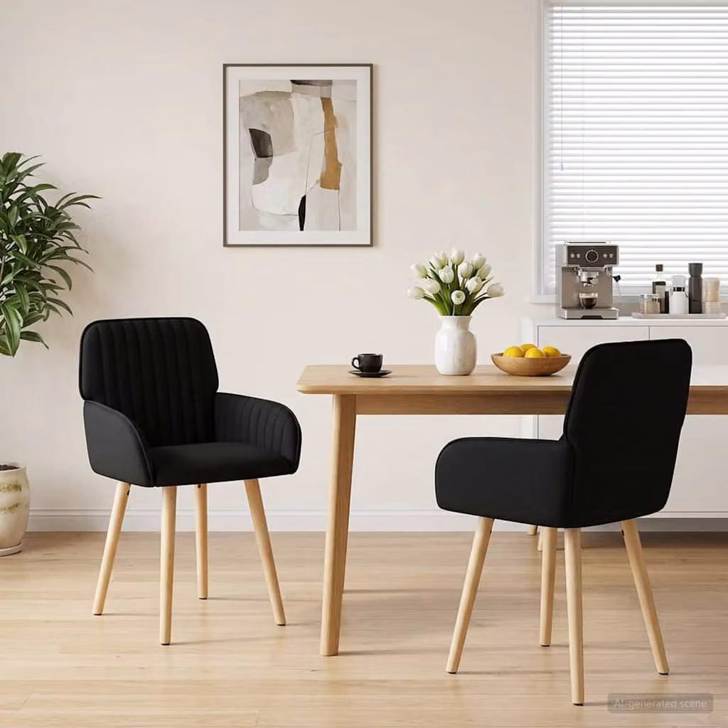 Set di 2 sedie da pranzo vidaXL in tessuto nero con struttura in legno e metallo, L: 56,5 cm, P: 50 cm, H: 87,5 cm