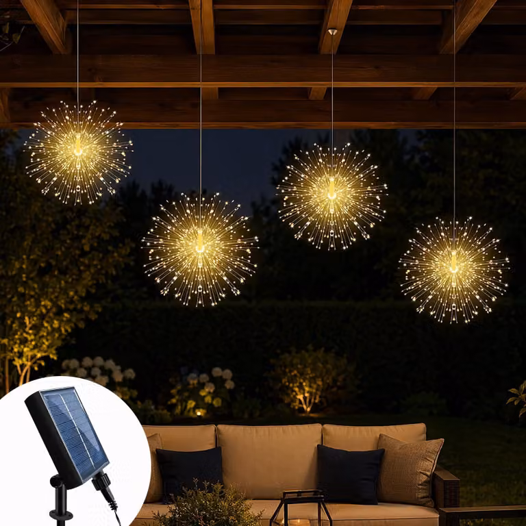 Catena luminosa a LED solare, 4 fili, 360 LED, luce bianco caldo, grado di protezione IP65