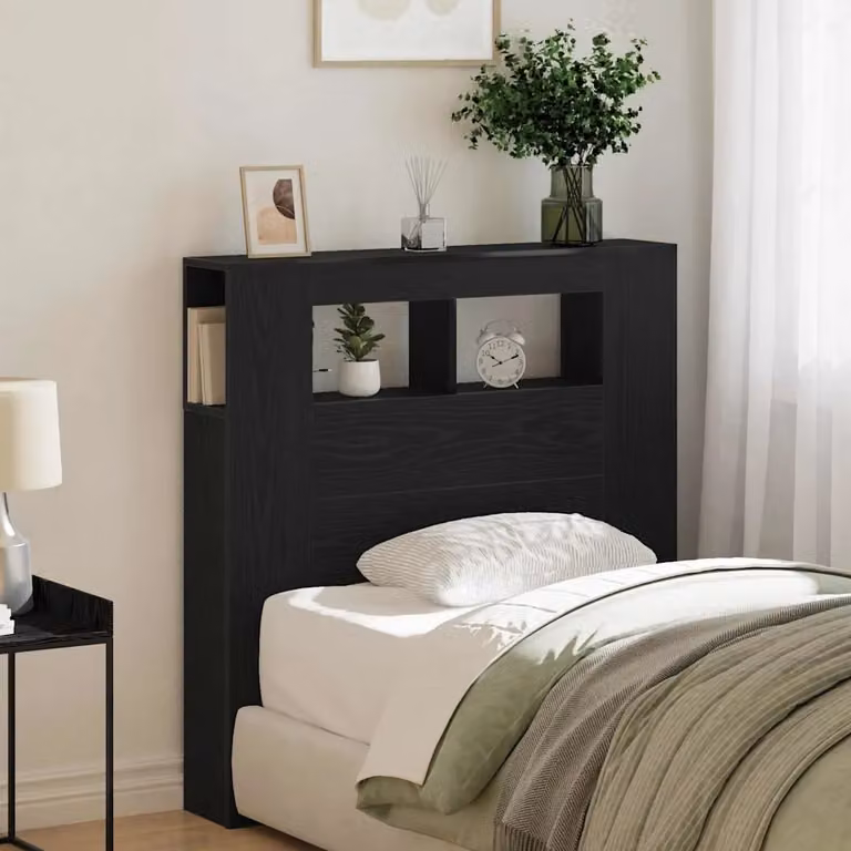 Testiera per letto vidaXL con illuminazione LED, mensola integrata e porta di ricarica USB, Rovere e Nero, L: 100 cm, H: 103,5 cm, P: 18,5 cm