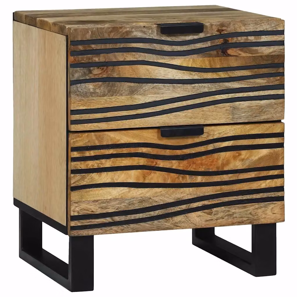 Set di 2 Armadi da Notte vidaXL in Legno di Acacia e Mango, Colore Marrone Naturale, L 40 cm x P 33 cm x H 46 cm – 2