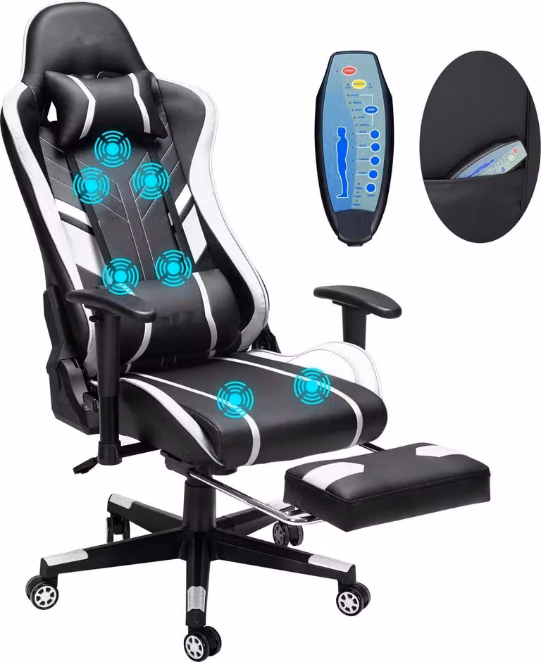 Sedia da ufficio, design ergonomico, regolabile in altezza, bianca e nera