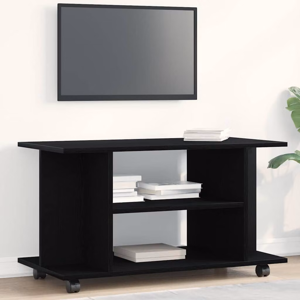 Mobile TV vidaXL con ruote in legno multistrato, Rovere e Nero, L 80 cm x P 40 cm x H 45 cm