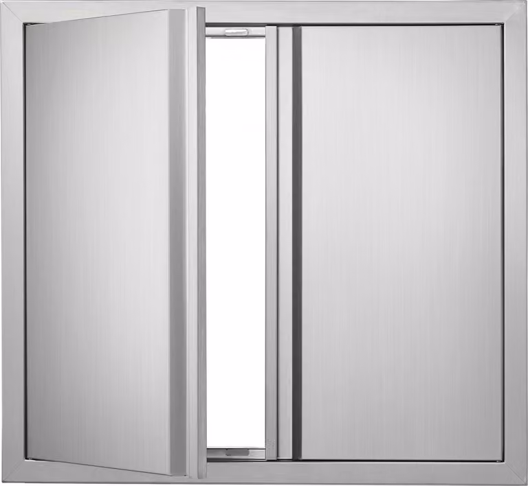 Porta barbecue in acciaio inox 660x610 mm - Doppia porta verticale per cucina esterna - Incasso - Maniglie a scomparsa - per isola barbecue e mobile esterno
