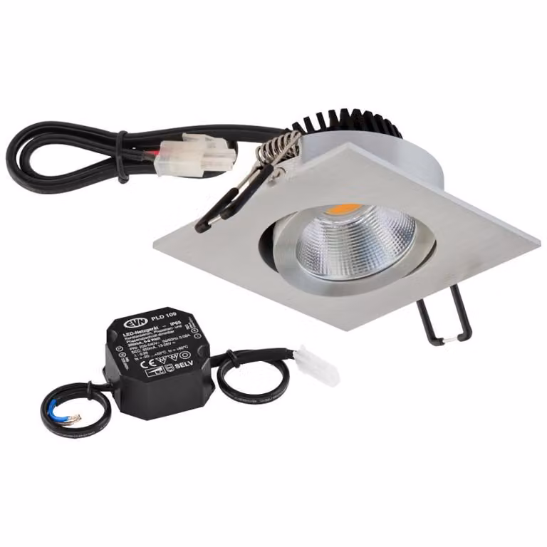 EVN P-LED da incasso a soffitto, quadrato, orientabile, alluminio anodizzato (STL) IP20 8,4 W 4000 K 1060 lm 90 Ra dimmerabile, diametro di incasso 68 mm