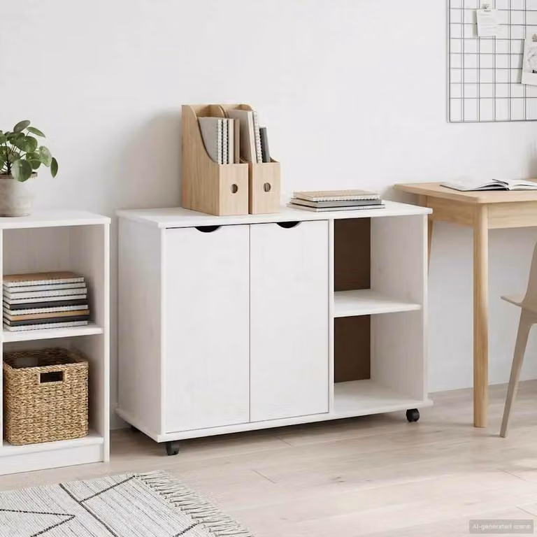 Carrello mobile con ruote vidaXL in legno di pino bianco L 100 cm, P 39 cm, H 65,5 cm