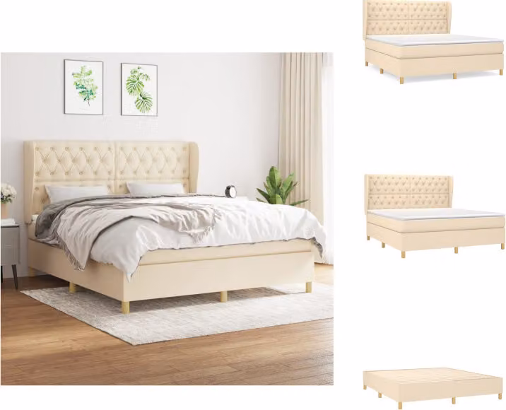vidaXL Letto a molle con materasso crema 160x200 cm in tessuto - Letti e strutture letto
