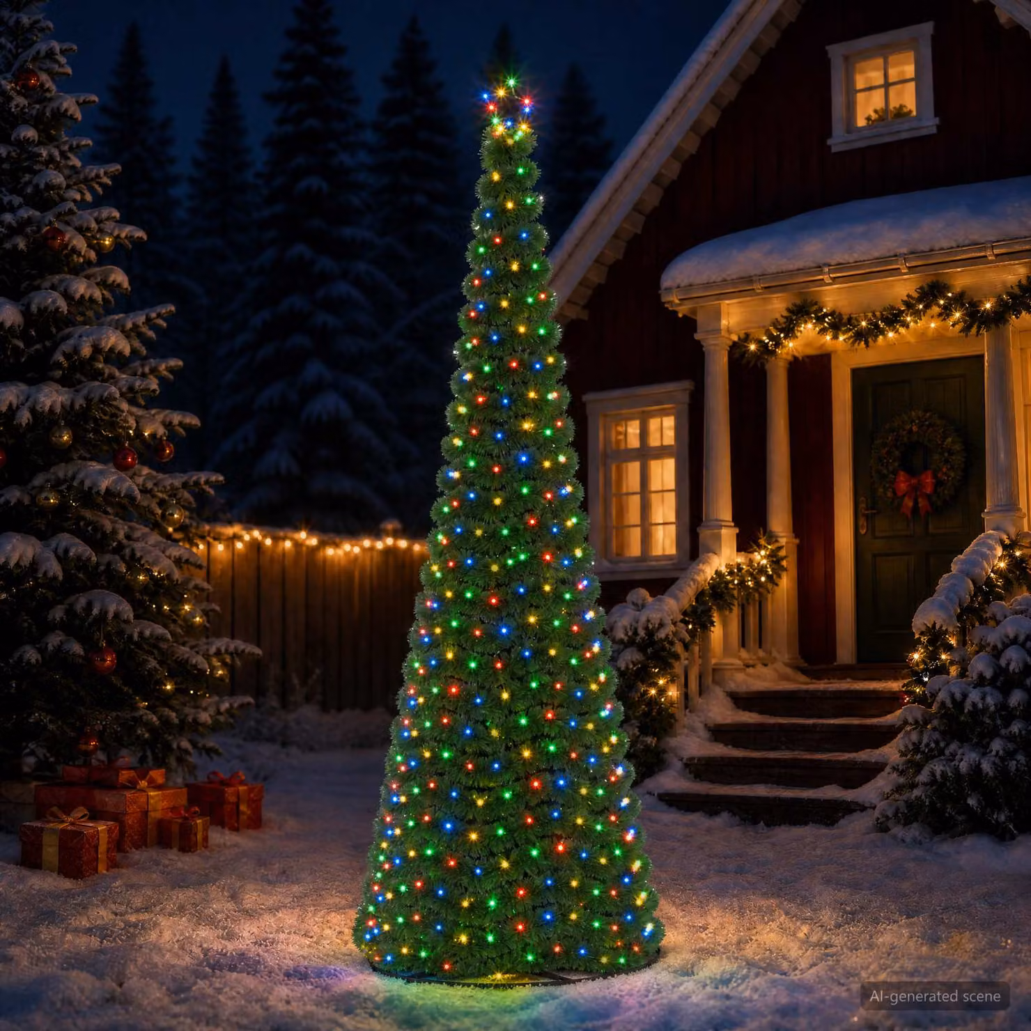 vidaXL Albero di Natale in tinsel con luci LED e base EKENAS 300 cm