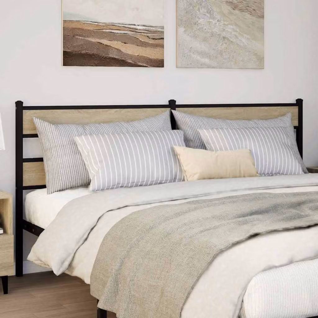 Testiera di ricambio vidaXL in legno Rovere Sonoma e metallo nero, L: 187 cm, H: 91,5 cm