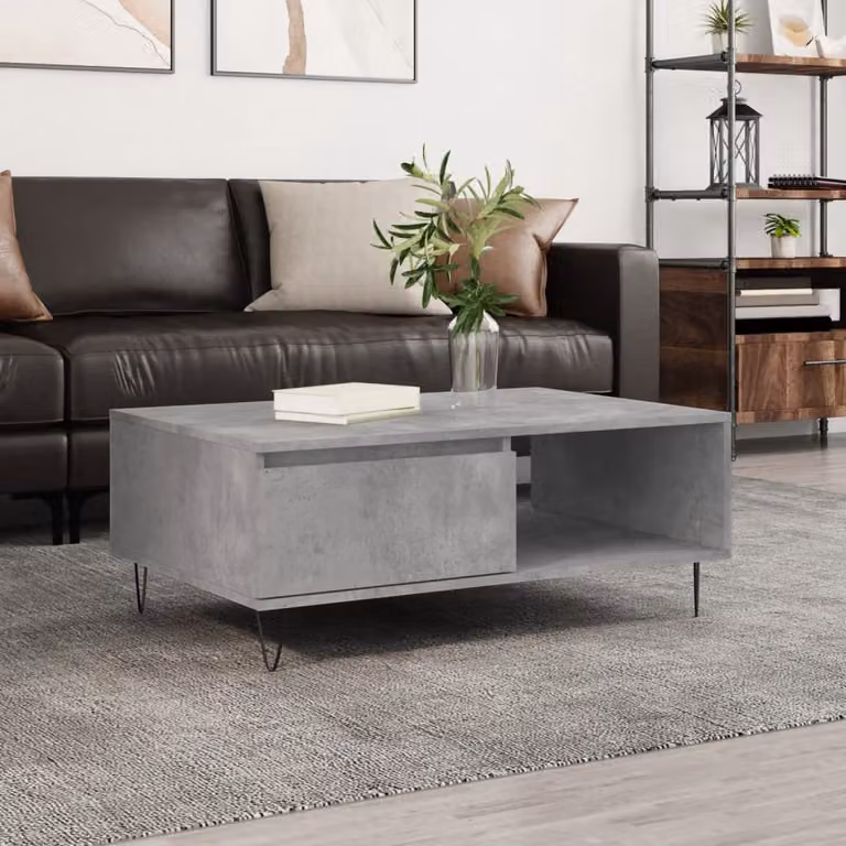 vidaXL Tavolino da Salotto Rettangolare Grigio Cemento in Legno e Metallo L: 90 cm, P: 60 cm, H: 35 cm