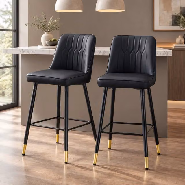 Set di 2 sgabelli da bar alti 100 cm in PU nero con struttura metallica nera e poggiapiedi ergonomico