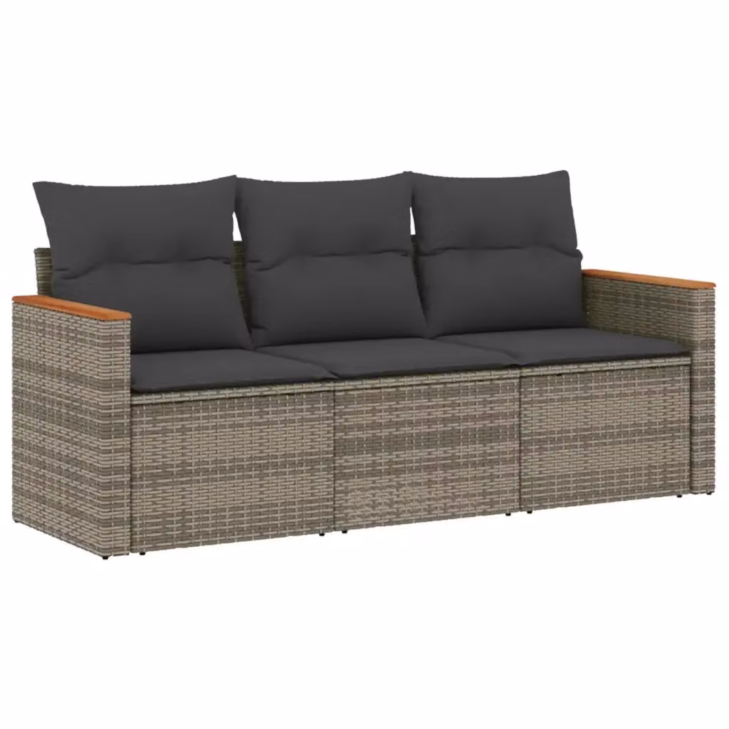 Set di divani da giardino vidaXL 3 pezzi con cuscini grigi in rattan e struttura in acciaio rivestito in polvere – 2