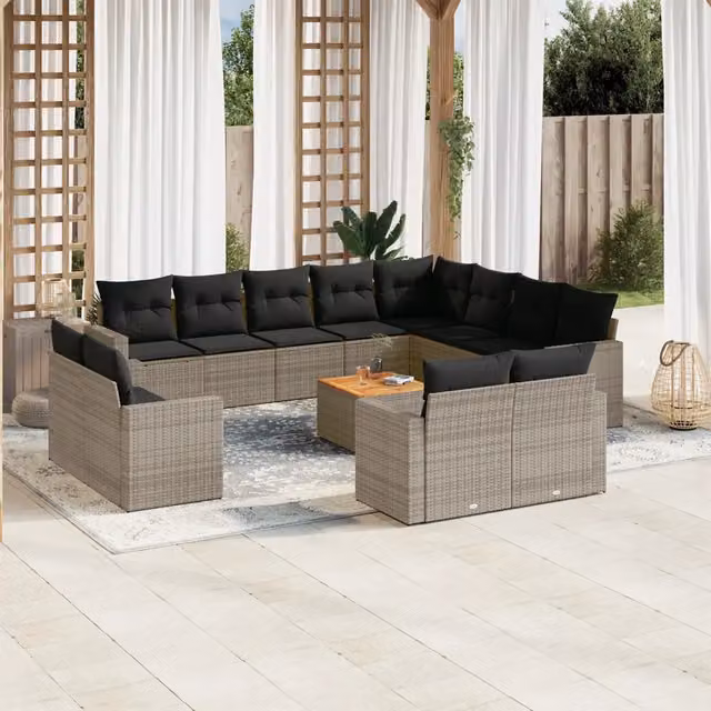 Set di Divani da Giardino vidaXL in Polyrattan Grigio con Cuscini e Tavolino, Composizione a Forma di U da 13 Pezzi – 1