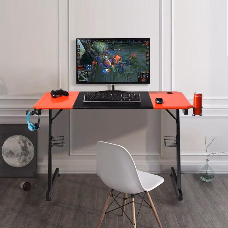 Scrivania da gaming - Tavolo per computer - Banco da lavoro - Scrivania - Nero con dettagli rossi - Ampio piano in MDF