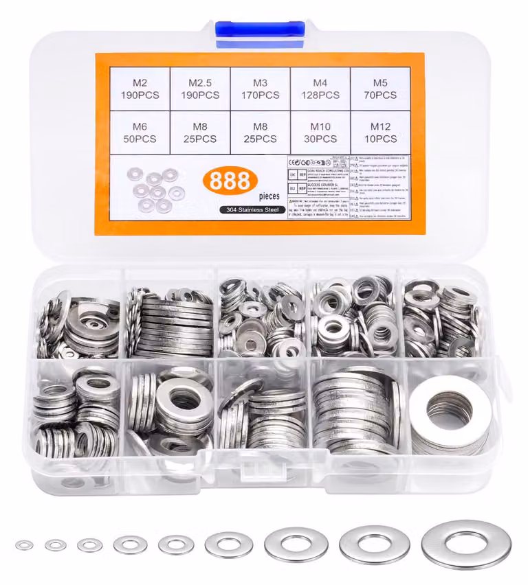 Set di 888 rondelle in acciaio inossidabile, dimensioni M2, M2,5, M3, M4, M5