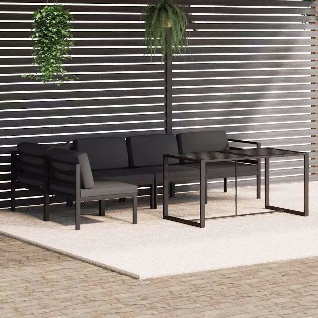 Set di Divani da Giardino vidaXL 6 pz con Tavolino e Cuscini in Alluminio Antracite – 1
