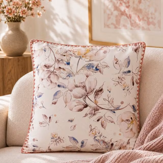 Cuscino quadrato KASANOVA con motivo floreale rosa e blu, L/P: 45 x 45 cm
