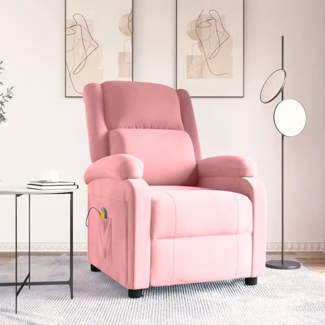 Poltrona relax reclinabile vidaXL in velluto rosa con braccioli e struttura in schiuma e metallo