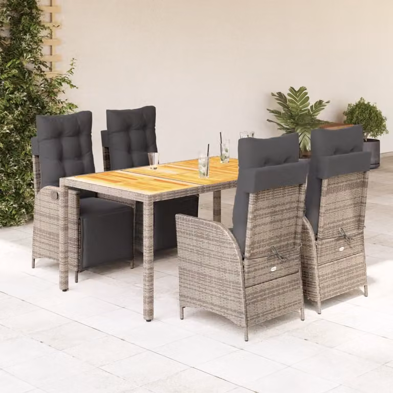 Maison Exclusive - Set da Pranzo da Giardino 5 pz con Cuscini in Polyrattan Grigio