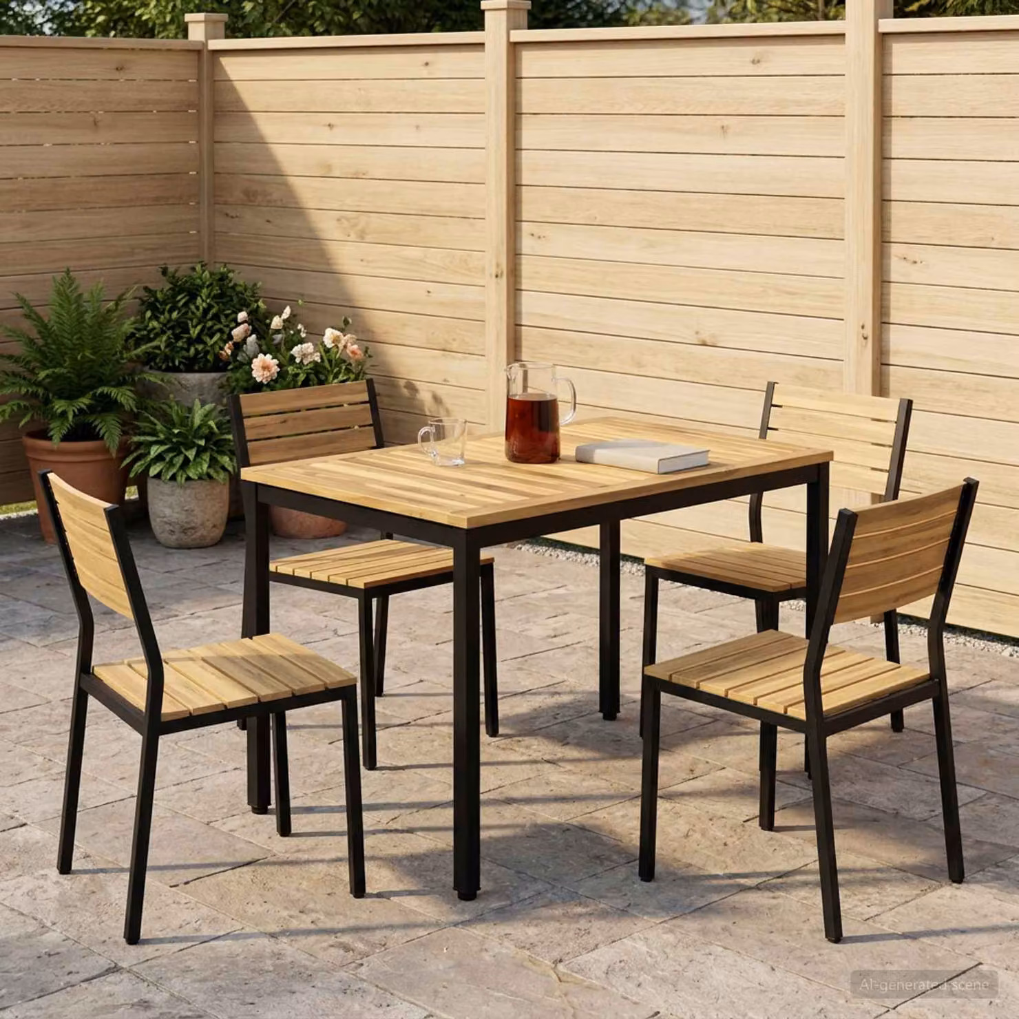 vidaXL Tavolo da giardino rettangolare in legno di acacia Bianco e Nero L: 108,5 cm, P: 55 cm, H: 75 cm