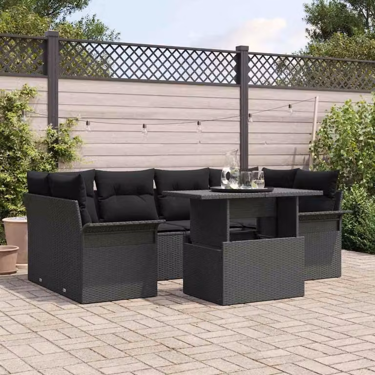 Maison Exclusive - Set Divano da Giardino con cuscino 7 pcs Nero Poly Rattan