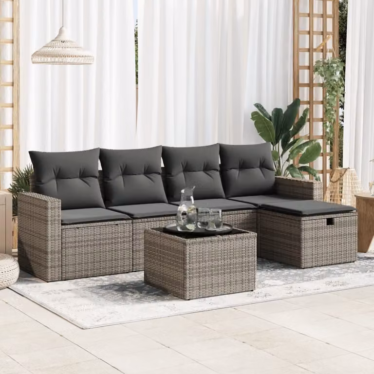 Maison Exclusive - Set da giardino 6 pezzi con cuscini Grigio Poly Rattan