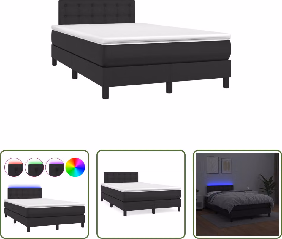 The Living Store Letto a molle con materasso e LED nero 120x190 cm in ecopelle