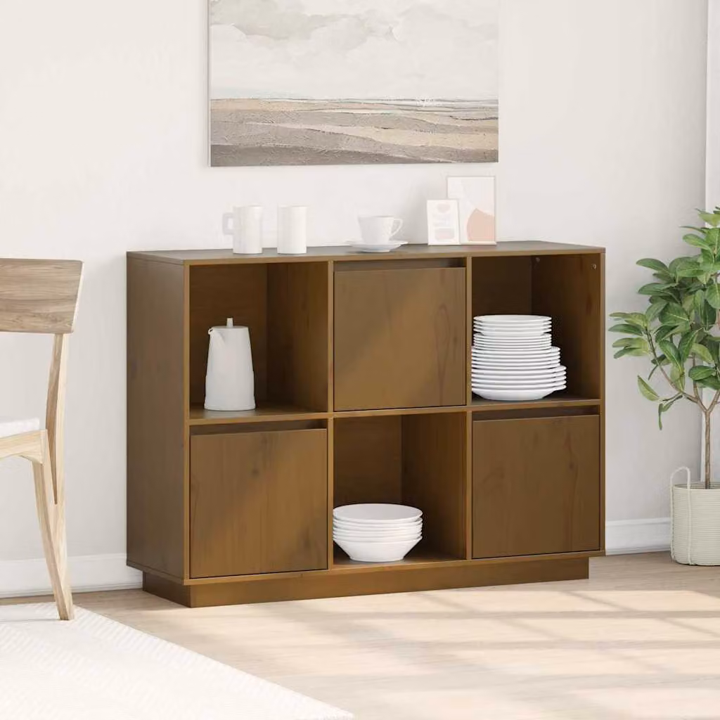 vidaXL Credenza Moderna in Legno Massello di Pino Marrone Ambrato L: 110,5 cm, P: 35 cm, H: 80 cm