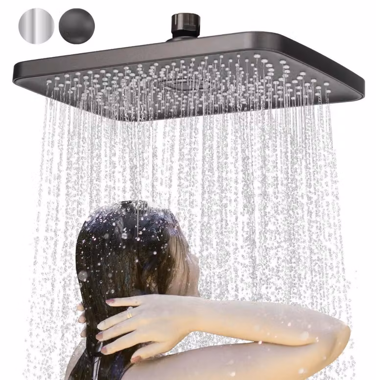 Doccia a soffitto quadrata, regolabile a 360°, con ugelli anticalcare, colore grigio, dimensioni 28x18,5 cm, realizzata in plastica ABS