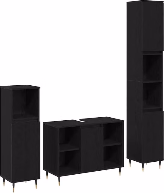 Set di mobili per il bagno 3 pz Rovere Nero 30 x 30 x 180 cm 3378515