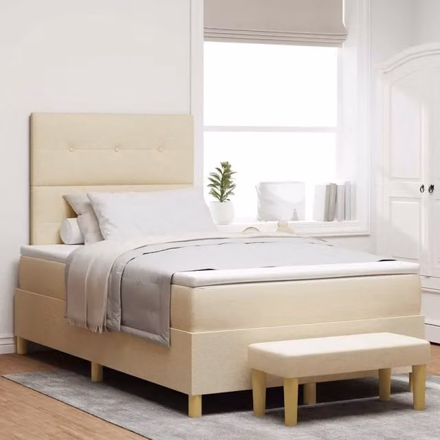 Letto a molle con testiera vidaXL in tessuto beige L: 120 cm, P: 200 cm – 1
