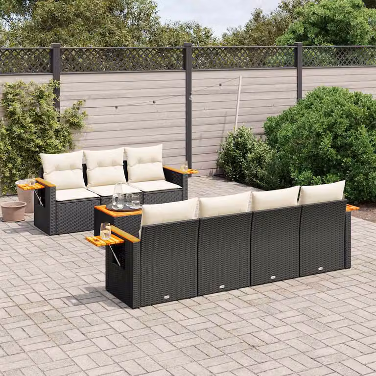 Set di divani da giardino vidaXL in polyrattan nero con 8 pezzi e cuscini inclusi