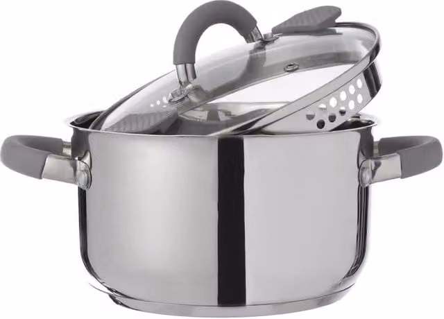 Set di 4 Scolatutto Casa Collection in Acciaio Inox Argento con Protezioni in Silicone, Diametro: 24 cm