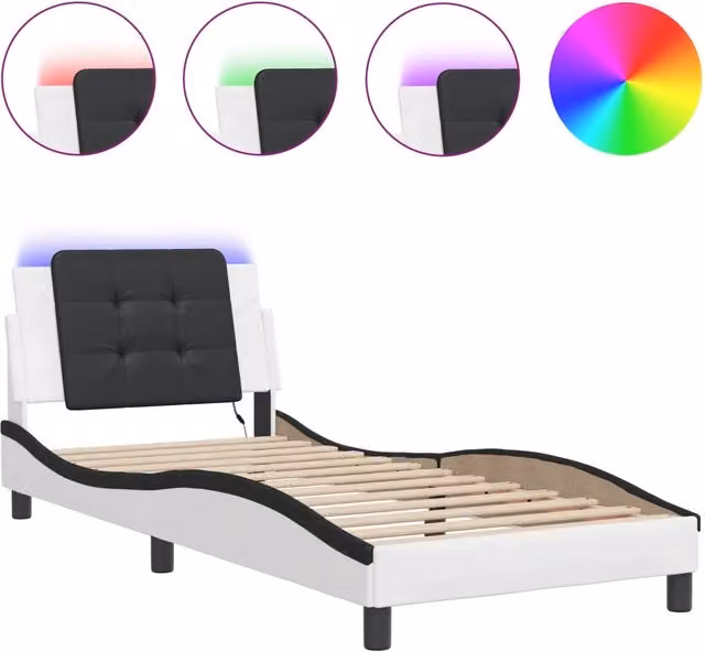 Letto singolo | Letto per adulti | Giroletto con LED senza Materasso Zadar Bianco e Nero 100x200 cm