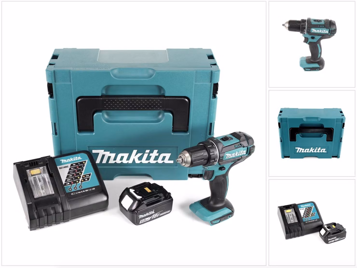Makita DDF 482 RT1J Trapano avvitatore a batteria 18V in valigetta Makpac + 1x Batteria 5,0 Ah + Caricabatterie