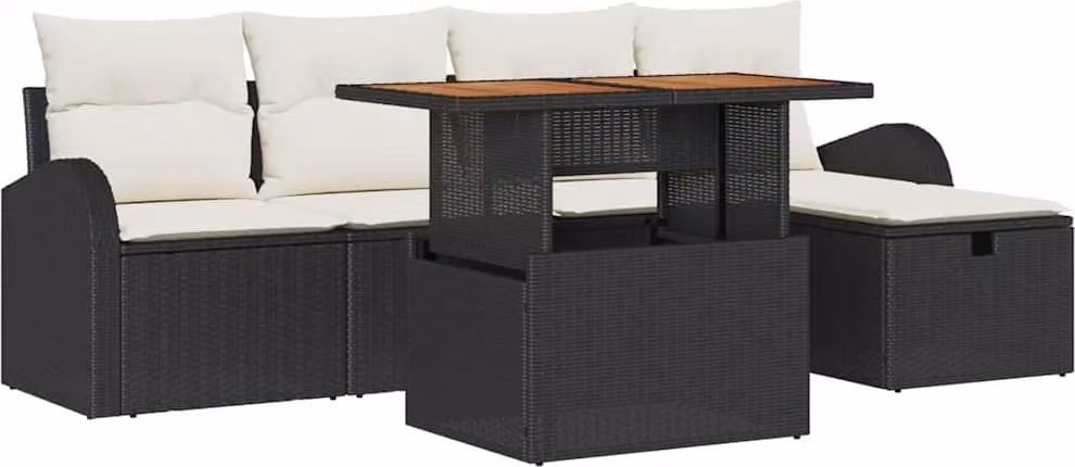 Set Divano da Giardino 6 pcs Nero polyrattan