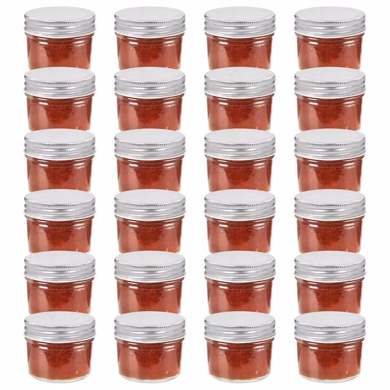 Set di 24 vasi per marmellata in vetro trasparente con coperchio argento vidaXL, capacità 110 ml
