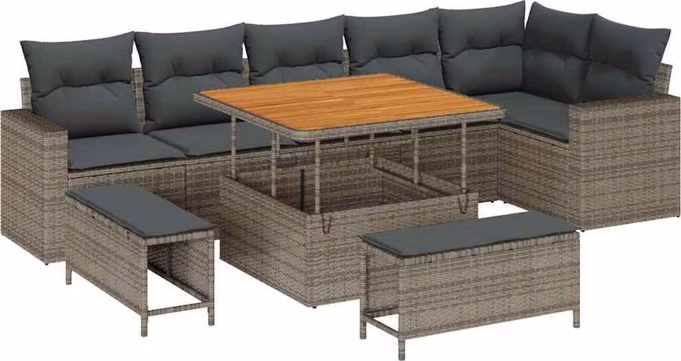 Set Divano da Giardino 9 pcs Grigio polyrattan