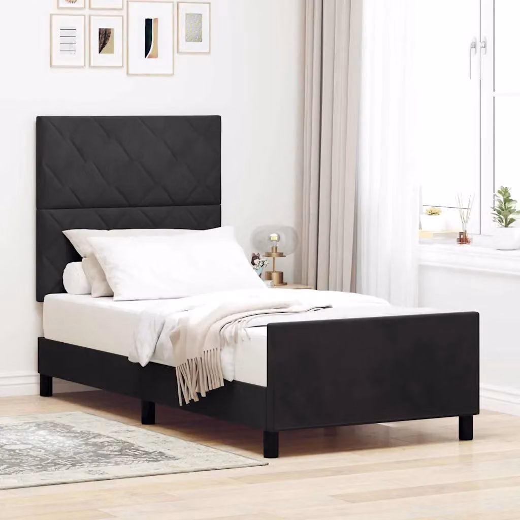Letto a molle con testiera vidaXL in velluto nero L/P/H: 90 x 190 x 128 cm – 1