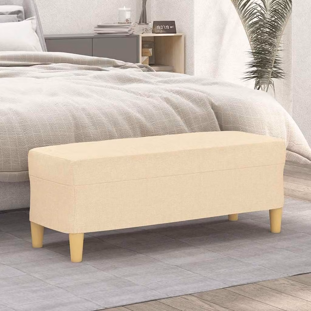 Panca moderna vidaXL in tessuto beige con struttura in legno L 100 x P 35 x H 41 cm