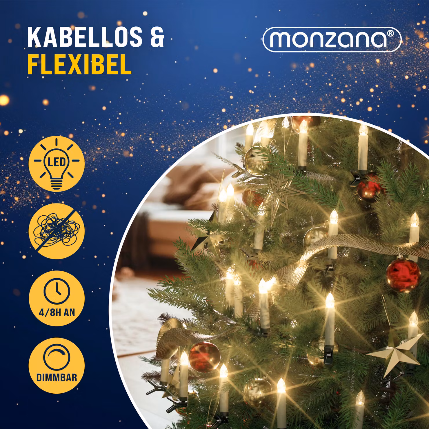 Set di 40 candele LED a forma di cereria per albero di Natale Monzana® colore bianco con telecomando, timer ed effetto flicker – 3