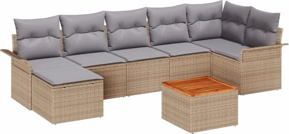 Set Divano da Giardino con cuscino 8 pcs Beige polyrattan