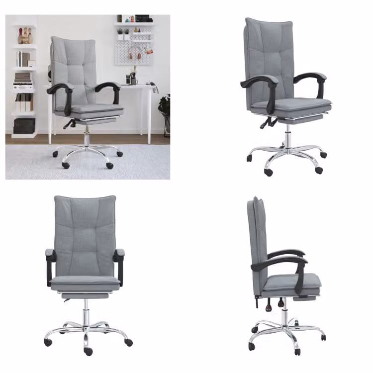 vidaXL Sedia da ufficio con funzione reclinabile in tessuto grigio chiaro - Sedia da ufficio con funzione reclinabile - Sedie da ufficio con funzione reclinabile - Sedia da ufficio con funzione relax - Sedia da scrivania