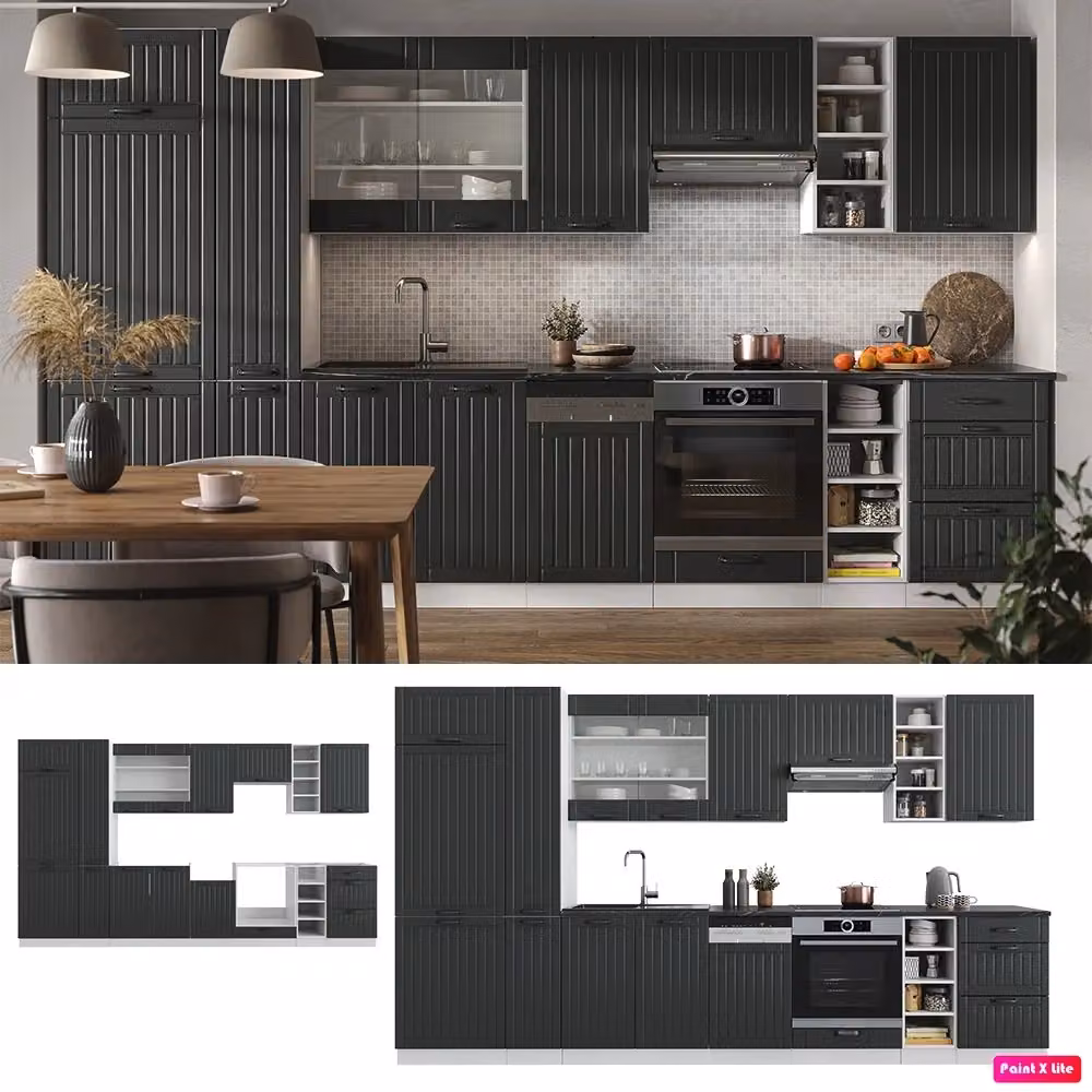 Cucina componibile Fame-Line Vicco in stile rustico, colore Antracite e Bianco, L: 355 cm – 2