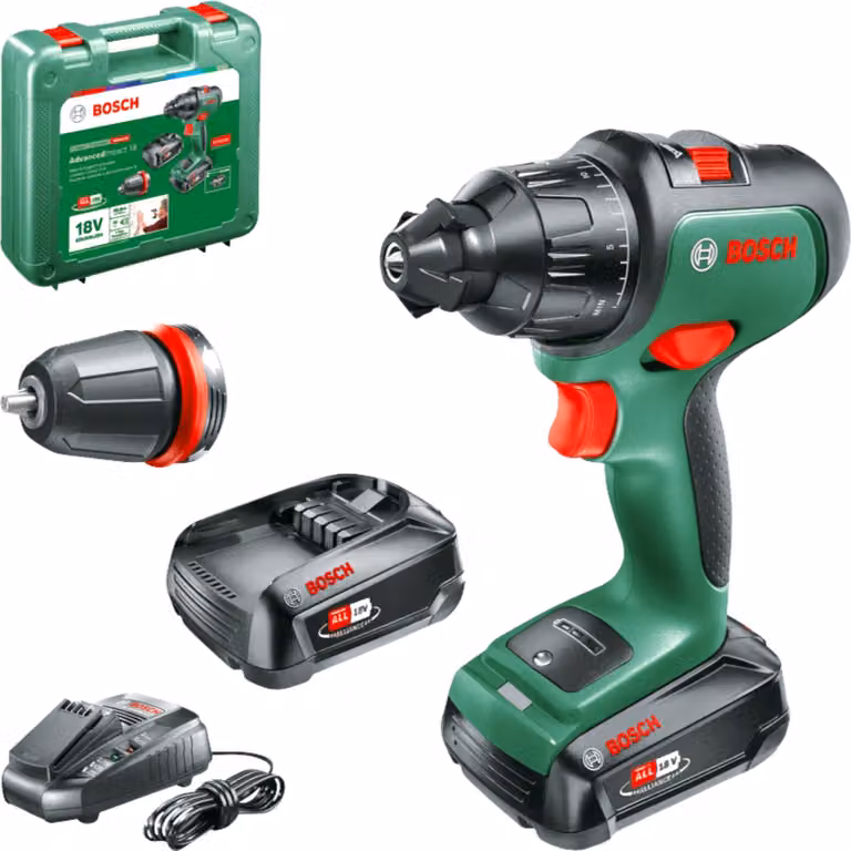 Bosch Home AdvancedImpact 18 trapano a percussione a batteria 18 V 39 Nm ( 06039B5109 ) Brushless + 2x batteria ricaricabile 2,5 Ah + caricabatterie + custodia