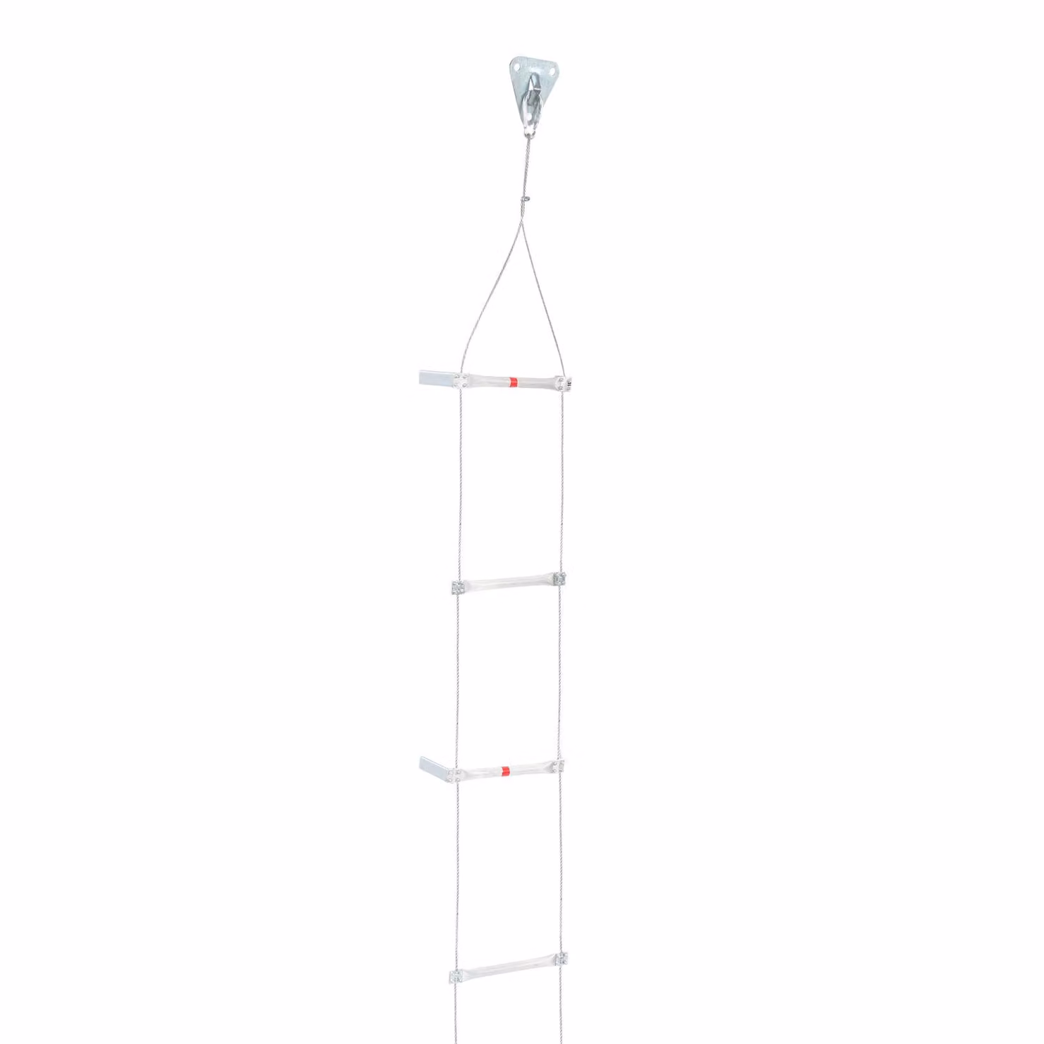 Corda di salvataggio, lunghezza 15 metri, portata 200 kg, peso netto 6,8 kg, struttura in acciaio e alluminio, distanza tra le pedane di 40 cm