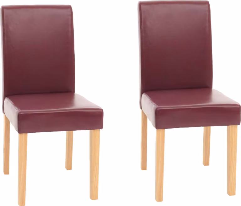 Set di 2 sedie da sala da pranzo Sedie da cucina classiche e intramontabili | A x L x P 90 x 43 x 56 cm | Altezza seduta 45 cm | Pelle finta | Gambe chiare | Rosso
