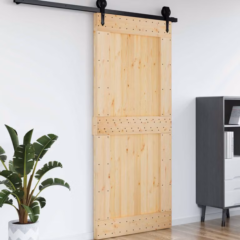 Porta vidaXL NARVIK in legno di pino solido non trattato, L: 100 cm, H: 210 cm, colore marrone/beige