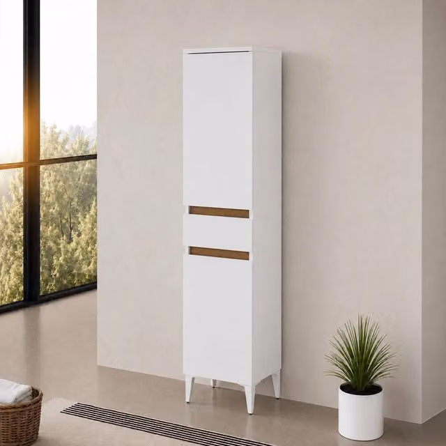 Colonna bagno a terra bianco H 155 cm due ante 1 cassetto Kleo