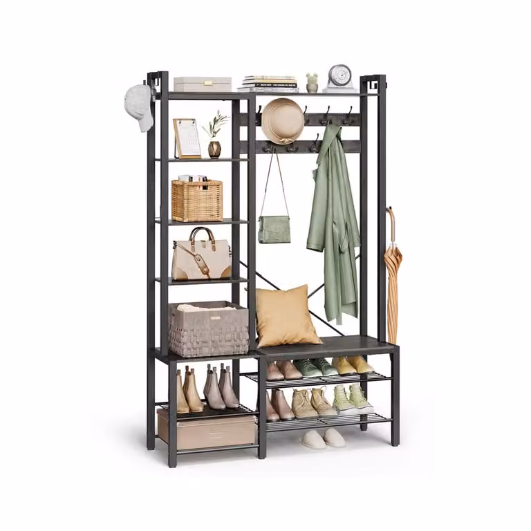 Appendiabiti Ingresso con Scarpiera Marrone Vintage e Nero, Grigio Pietra + Nero Inchiostro